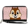 PU Zip Around Wallet Rectangle - Disney Chip n' Dale Chip Smiling Pose Sprinkle Pink Black