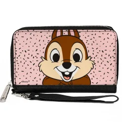 PU Zip Around Wallet Rectangle - Disney Chip n' Dale Chip Smiling Pose Sprinkle Pink Black