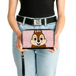 PU Zip Around Wallet Rectangle - Disney Chip n' Dale Chip Smiling Pose Sprinkle Pink Black