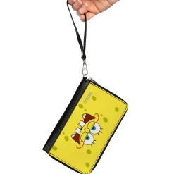 PU Zip Around Wallet Rectangle - SpongeBob Biting Lip Face Centered