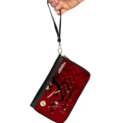 PU Zip Around Wallet Rectangle - The Flash Running Pose and Bolt Trails Reds
