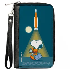 PU Zip Around Wallet Rectangle - Peanuts Astronaut Rocket Launch Snoopy Pose Blues