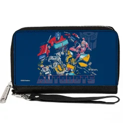 PU Zip Around Wallet Rectangle - Transformers AUTOBOTS Group Pose and Text Blues