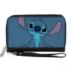 PU Zip Around Wallet Rectangle - Lilo & Stitch Stitch Sweet Smiling Pose CLOSE-UP Blues