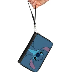 PU Zip Around Wallet Rectangle - Lilo & Stitch Stitch Sweet Smiling Pose CLOSE-UP Blues