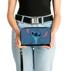 PU Zip Around Wallet Rectangle - Lilo & Stitch Stitch Sweet Smiling Pose CLOSE-UP Blues