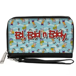 PU Zip Around Wallet Rectangle - ED EDD N EDDY Title Logo and Character Poses Scattered Blues