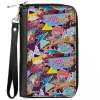 PU Zip Around Wallet Rectangle - Nick 90's Show Logos and Characters Collage Purple/Multi Color