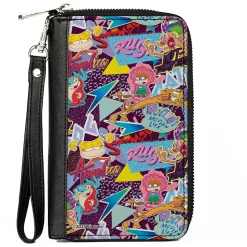 PU Zip Around Wallet Rectangle - Nick 90's Show Logos and Characters Collage Purple/Multi Color