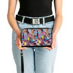 PU Zip Around Wallet Rectangle - Nick 90's Show Logos and Characters Collage Purple/Multi Color