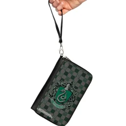 PU Zip Around Wallet Rectangle - Harry Potter SLYTHERIN Crest/Heraldry Checkers Gray/Greens