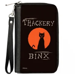 PU Zip Around Wallet Rectangle - Hocus Pocus THACKERY BINX Cat Moon Silhouette Black/Orange