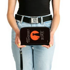PU Zip Around Wallet Rectangle - Hocus Pocus THACKERY BINX Cat Moon Silhouette Black/Orange