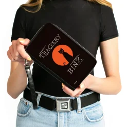 PU Zip Around Wallet Rectangle - Hocus Pocus THACKERY BINX Cat Moon Silhouette Black/Orange