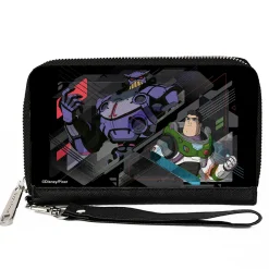 PU Zip Around Wallet Rectangle - Lightyear Zurg and Buzz Pose Black Grays Red