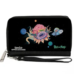PU Zip Around Wallet Rectangle - RICK AND MORTY Space Cruiser Escape Scene