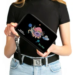 PU Zip Around Wallet Rectangle - RICK AND MORTY Space Cruiser Escape Scene