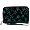 PU Zip Around Wallet Rectangle - Nautical Stars Scattered Black/Turquoise