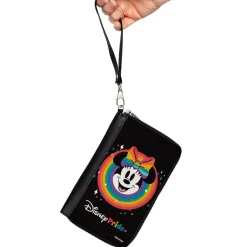 PU Zip Around Wallet Rectangle - Minnie Mouse DISNEY PRIDE Smiling Face Black Rainbow