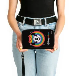 PU Zip Around Wallet Rectangle - Minnie Mouse DISNEY PRIDE Smiling Face Black Rainbow