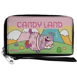 PU Zip Around Wallet Rectangle - Candy Land Jolly Laughing Pose and Gum Drop Mountains Multi Color