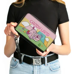 PU Zip Around Wallet Rectangle - Candy Land Jolly Laughing Pose and Gum Drop Mountains Multi Color