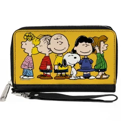 PU Zip Around Wallet Rectangle - Peanuts Gang Close-Up Group Pose Golden Yellow