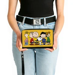 PU Zip Around Wallet Rectangle - Peanuts Gang Close-Up Group Pose Golden Yellow