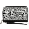 PU Zip Around Wallet Rectangle - Snoopy Poses and Daisy Flowers Collage Black/Grays/White