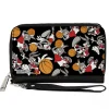 PU Zip Around Wallet Rectangle - Bugs Bunny Basketball Poses Scattered Black