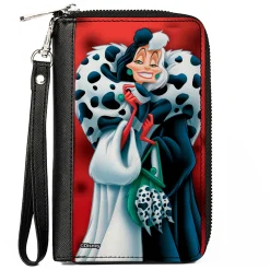 PU Zip Around Wallet Rectangle - Cruella de Vil Spotted Fur Pose + Spots Red/Black