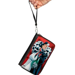 PU Zip Around Wallet Rectangle - Cruella de Vil Spotted Fur Pose + Spots Red/Black