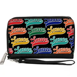 PU Zip Around Wallet Rectangle - SAUCE Baseball Script Black/Multi Color