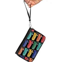 PU Zip Around Wallet Rectangle - SAUCE Baseball Script Black/Multi Color