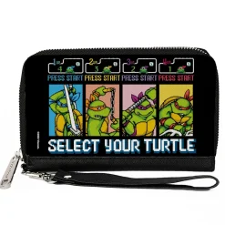 PU Zip Around Wallet Rectangle - Teenage Mutant Ninja Turtles SELECT YOUR TURTLE Arcade Start Screen Pose Blocks
