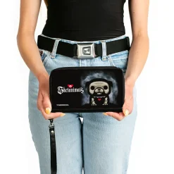 PU Zip Around Wallet Rectangle - SKELANIMALS Maxx the Bulldog Fog Pose and Title Logo Black/White