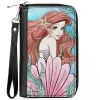 PU Zip Around Wallet Rectangle - The Little Mermaid Ariel Over Shoulder Sketch Pose Blues/Pinks