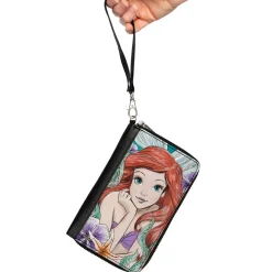 PU Zip Around Wallet Rectangle - The Little Mermaid Ariel Sketch3 Pose + King Triton's Castle/Shells/Kelp Blues/Purples