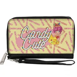 PU Zip Around Wallet Rectangle - Candy Land CANDY CUTE Princess Lolly Pose and Logo Yellow/Pinks