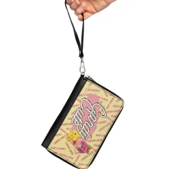 PU Zip Around Wallet Rectangle - Candy Land CANDY CUTE Princess Lolly Pose and Logo Yellow/Pinks