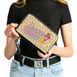 PU Zip Around Wallet Rectangle - Candy Land CANDY CUTE Princess Lolly Pose and Logo Yellow/Pinks