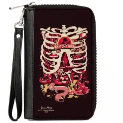 PU Zip Around Wallet Rectangle - Rick and Morty ANATOMY PARK Rib Cage Scene Black