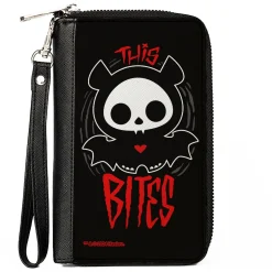 PU Zip Around Wallet Rectangle - SKELANIMALS Diego the Bat Fog Pose This Bites