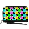 PU Zip Around Wallet Rectangle - Smiley Sad Face Checker Multi Color/White