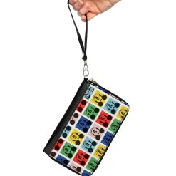 PU Zip Around Wallet Rectangle - Mickey Mouse Smiling Blocks White/Multi Color