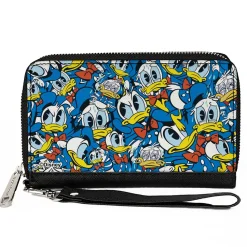 PU Zip Around Wallet Rectangle - Donald Duck Expressions Stacked Blues