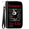 PU Zip Around Wallet Rectangle - Skelanimals Bonita the Unicorn UNICORNS FOR LIFE Pose Black/Red/White