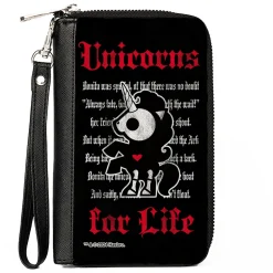 PU Zip Around Wallet Rectangle - Skelanimals Bonita the Unicorn UNICORNS FOR LIFE Pose Black/Red/White