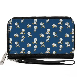 PU Zip Around Wallet Rectangle - Lilo & Stitch Duckling Poses Scattered Blue