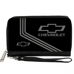 PU Zip Around Wallet Rectangle - CHEVROLET Bowtie Logo and Stripes Black/Gray
